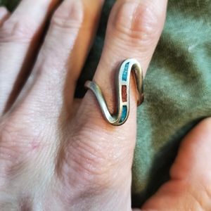 Silver ring with crushed turquoise size 6